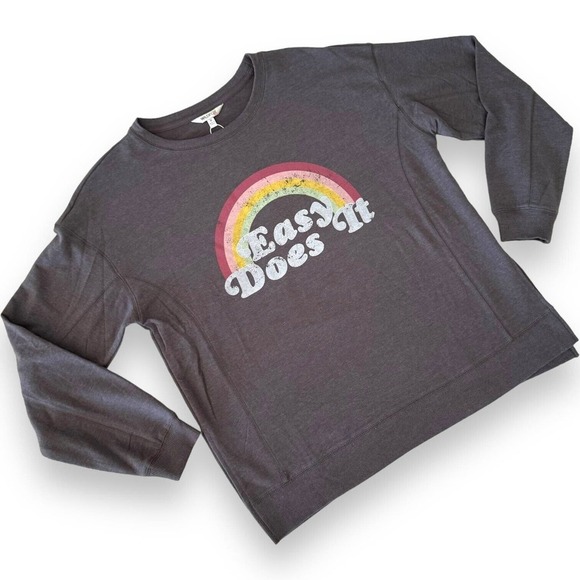 Wildfox Womens Easy Does It Graphic Sweatshirt Gray Pullover Stretch Medium New - Picture 3 of 9